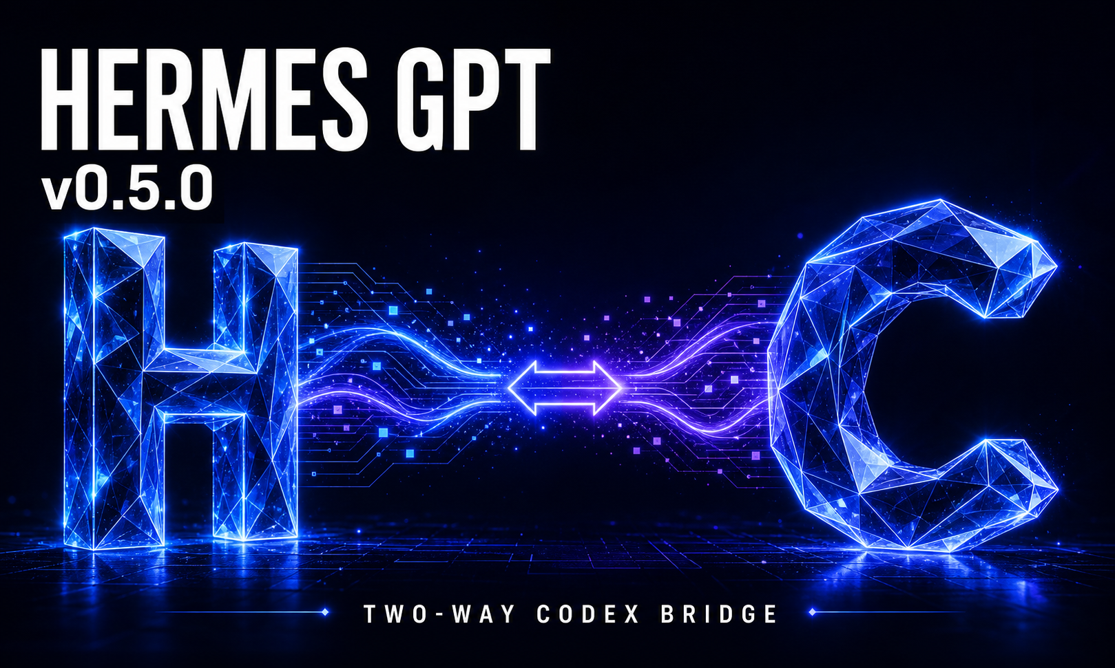 Hermes GPT v0.5.0 — Two-Way Codex Bridge: Hermes Agent and Codex connected through a bidirectional data channel